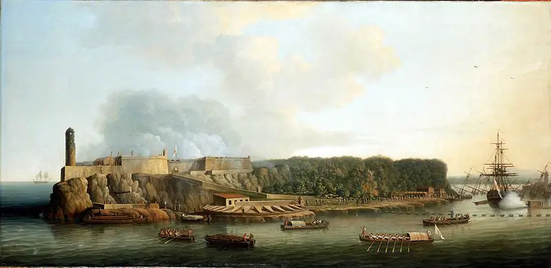800px-dominic serres the elder - the capture of havana%2c 1762- the morro castle and the boom defence before the attack