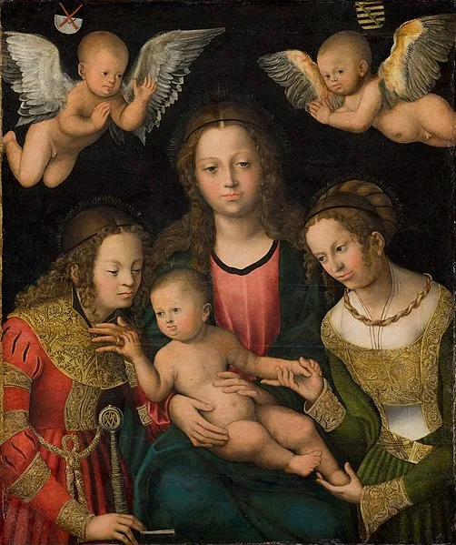 502px-cranach%2c lucas %28i%29 - virgin and child with the saints catherine and barbara - statens museum for kunst
