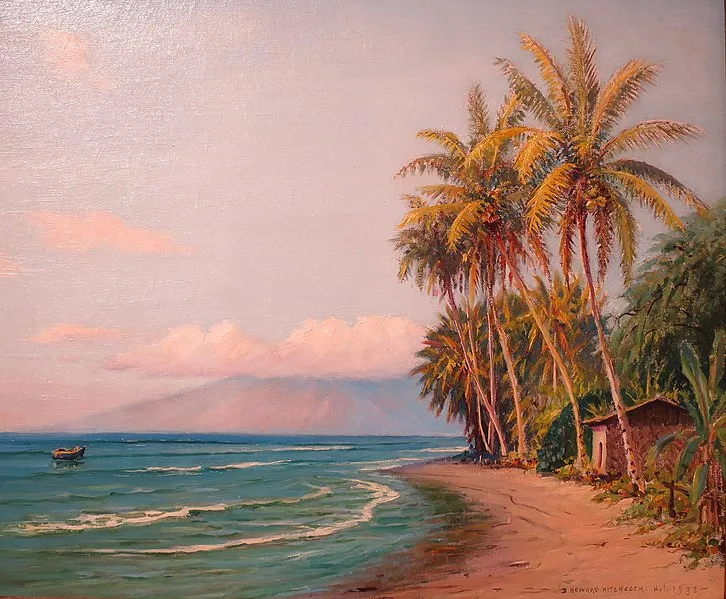 727px-%27lahaina beach - west maui%27 by d. howard hitchcock%2c 1932%2c oil on canvas%2c hawaii state art museum
