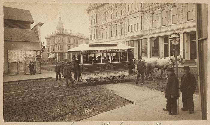 Seattle street railway car on first day of service%2c seattle%2c september 1884 %28mohai 9544%29