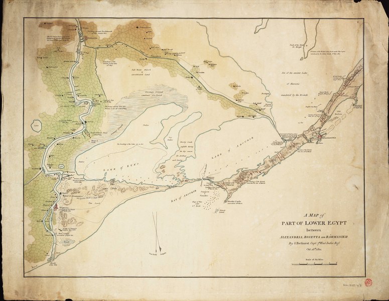 Lossy-page1-775px-a map of part of lower egypt between alexandria%2c rosetta and rahmanieh by j. bathurst capt. 7th west india regt. oct 28th1801 rmg f0354.tiff