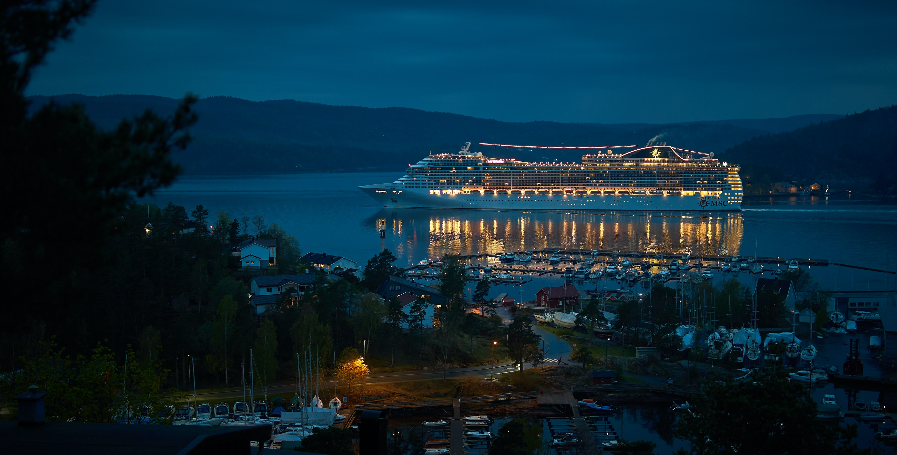 cruise ship, night