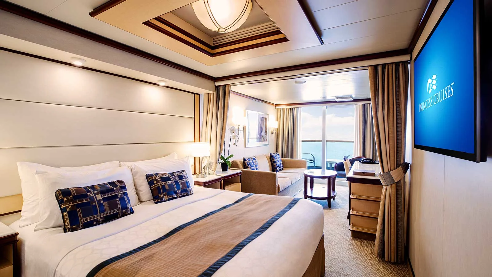Image of Mini-suite Accommodation, sourced from: Princess Cruise Lines https://touristwire.com/wp-content/uploads/2023/06/royal-class-mini-suite-1600.jpg