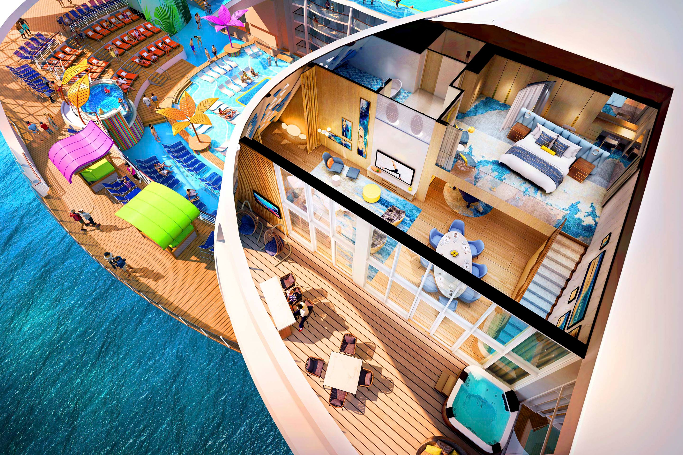 Image of Loft Suite, sourced from Royal Caribbean International https://touristwire.com/wp-content/uploads/2024/02/wonder-of-the-seas-royal-loft-suite-render.jpg